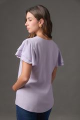 Blusa Gaza Manga Doble Campana Corta | Azul Claro / Lila | Regular Fit