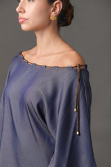 Blusa Off Shoulder Tencel Azul | Escote Canal | Manga 3/4