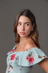 Blusa Off Shoulder en Rib Estampado con Doble Bolero