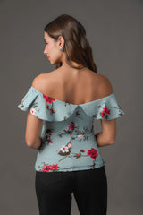 Blusa Off Shoulder en Rib Estampado con Doble Bolero