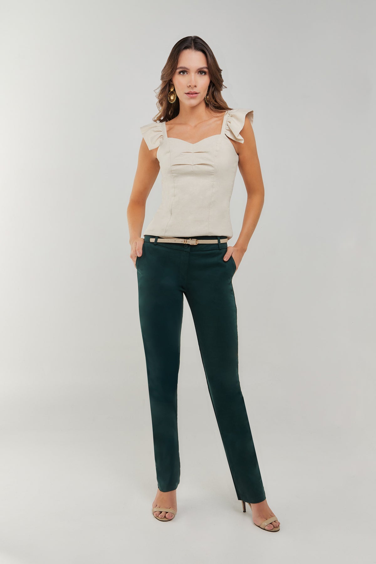 Pantalón básico en drill bota recta t.medio