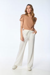 Pantalón palazzo pretina resortada y tira de anudar