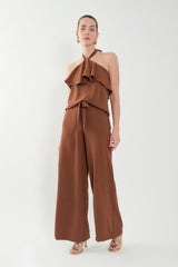 Pantalón palazzo pretina con cinturón y ojal metálico