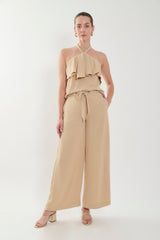 Pantalón palazzo pretina con cinturón y ojal metálico