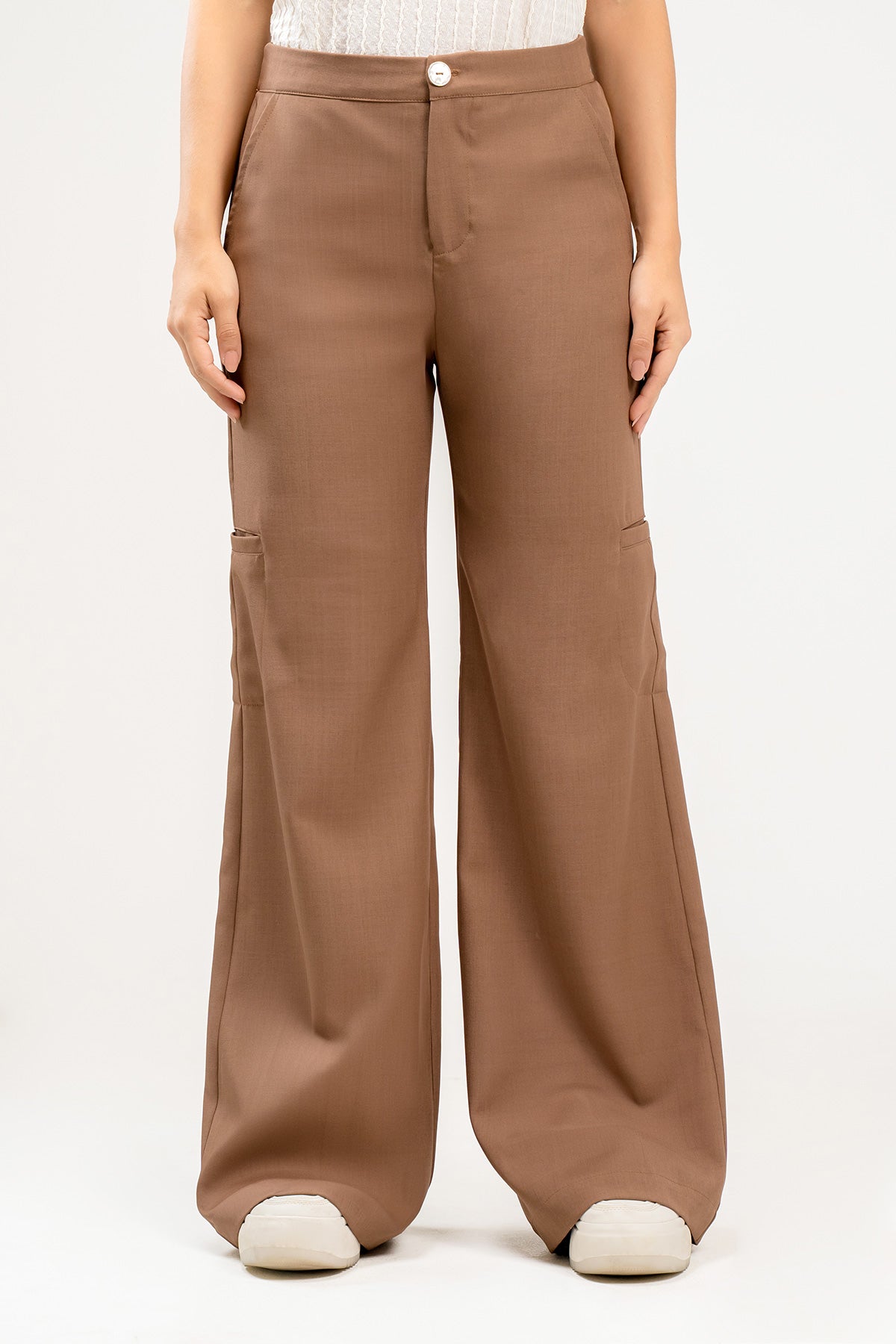 Pantalón Palazzo en rayón bolsillos ojal en laterales