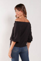 Blusa off shoulder en rayón manga 3/4 bombacha
